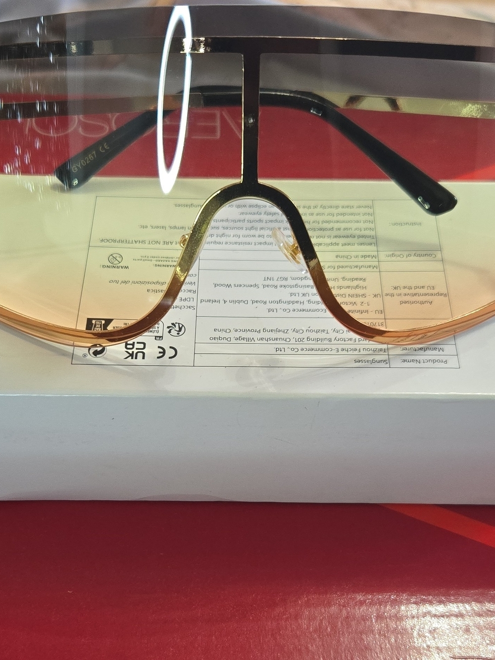 SHEIN Black Frame Amber Gradient Shield Visor Sunglasses with Gold Bridge